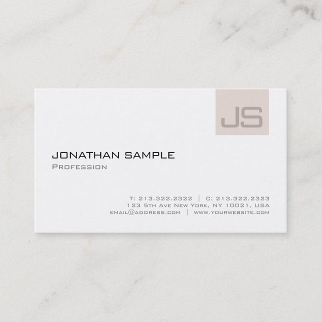Elegant Professional Monogram Modern Simple Plain Business Card (Front)
