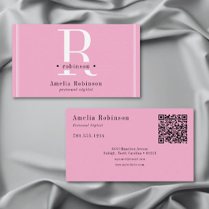 Elegant Professional Monogram Pink Black & White Business Card