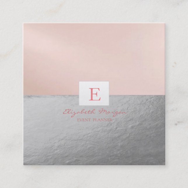 Elegant Professional Monogram Silver Square Business Card (Front)