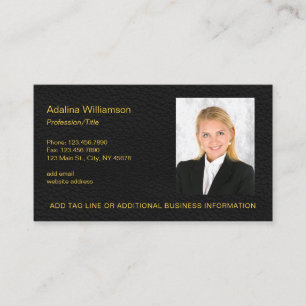 Elegant Professional Photo Faux Black Leather Business Card