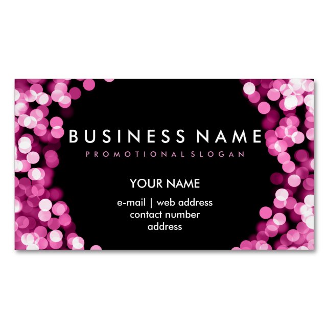 Elegant Professional Pink Hollywood Glam Lights Magnetic Business Card (Front)