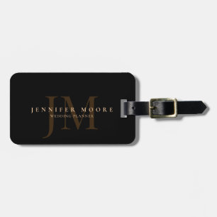 Elegant Professional Plain Black Gold Monogrammed Luggage Tag