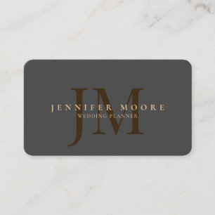 Elegant Professional Plain Grey Gold Monogram Business Card