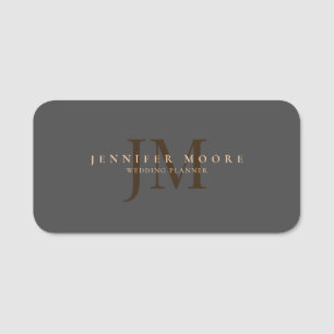 Elegant Professional Plain Grey Gold Name Tag