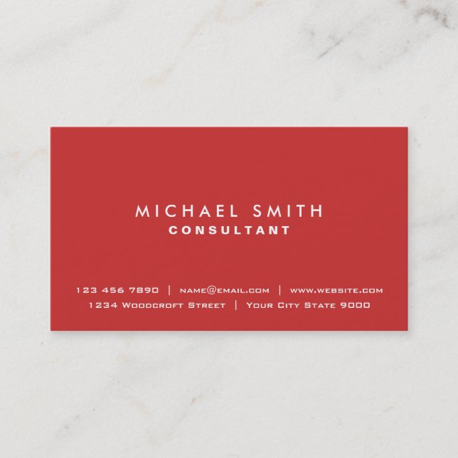 Elegant Professional Plain Simple Modern Red Business Card (Front)