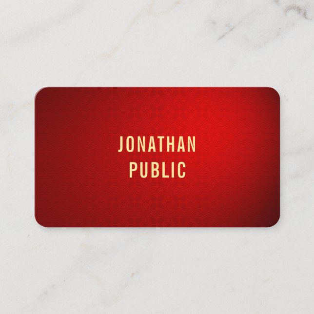 Elegant Professional Red Damask Gold Text Template Business Card (Front)
