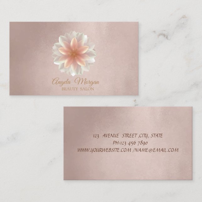 Elegant Professional Rose Gold Lotus Beauty Salon Business Card (Front/Back)