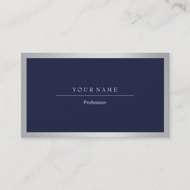 Elegant Professional Silver Grey White Frame Metal Business Card (Front)