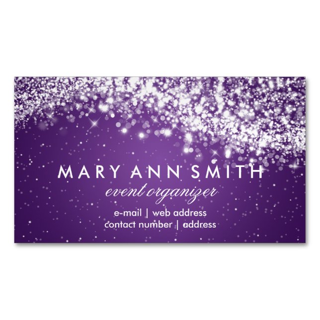 Elegant Professional Silver Sparkling Wave Purple Magnetic Business Card (Front)