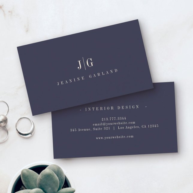 Elegant Professional Simple Monogram Minimal Navy Business Card (Stylish, elegant and professional. Make this understated business card part of your branding!)
