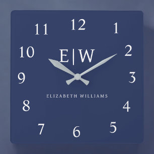Elegant Professional Simple Monogram Minimalist Square Wall Clock