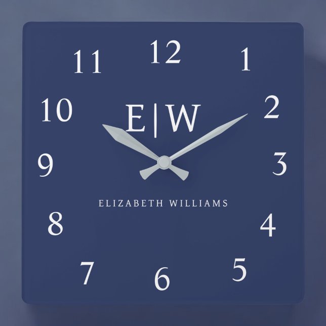 Elegant Professional Simple Monogram Minimalist Square Wall Clock (Creator Uploaded)