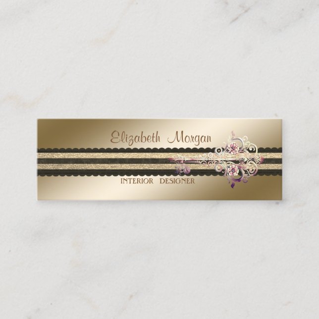 Elegant Professional Stylish Floral Key Mini Business Card (Front)