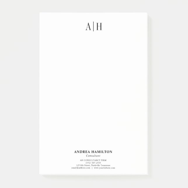 Elegant Professional Two Monogram Business Post-it Notes (Front)