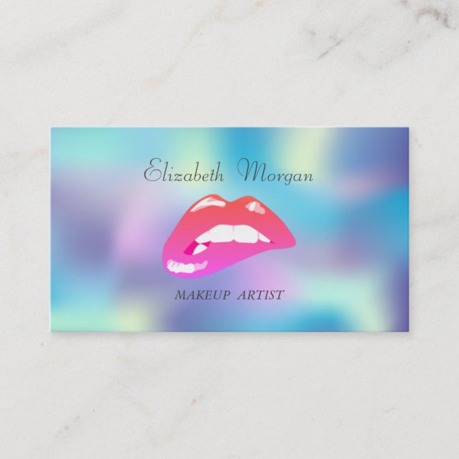 Elegant Proffesional  Iridescent Holographic Lips Business Card (Front)