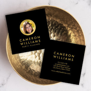 Elegant Profile Photo Modern Black and Faux Gold Square Business Card