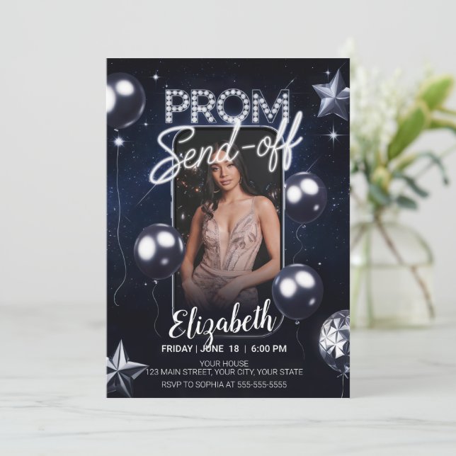 Elegant Prom Send Off Dark Blue Portrait Photo Invitation (Standing Front)