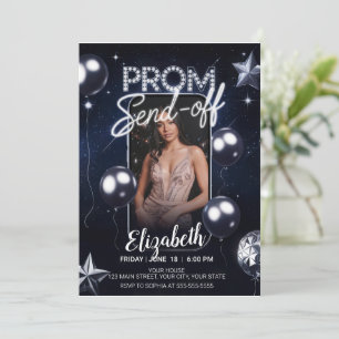 Elegant Prom Send Off Dark Blue Portrait Photo Invitation