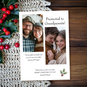 Elegant Promoted to Grandparents Christmas Photo Holiday Card