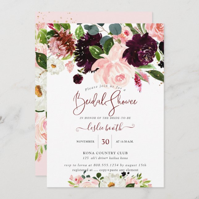 Elegant Protea Cream Blush Roses Bridal Shower Invitation (Front/Back)