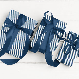 Elegant Prussian Blue and White Thin Striped Wrapping Paper