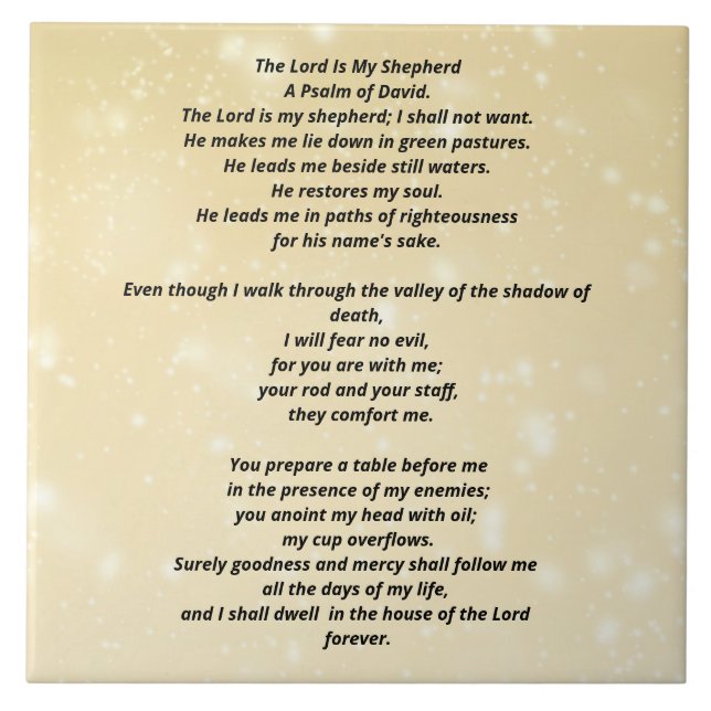 Elegant Psalm 23 Christian Scripture Design Ceramic Tile (Front)