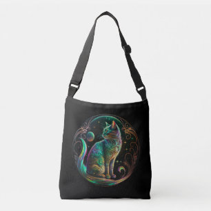 Elegant Psychedelic Cat Modern Artwork   Crossbody Bag