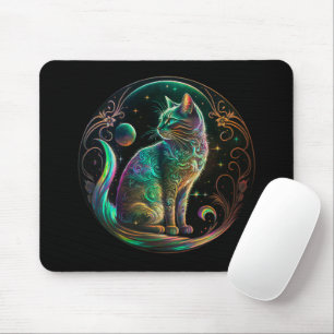 Elegant Psychedelic Cat Modern Artwork Mouse Pad