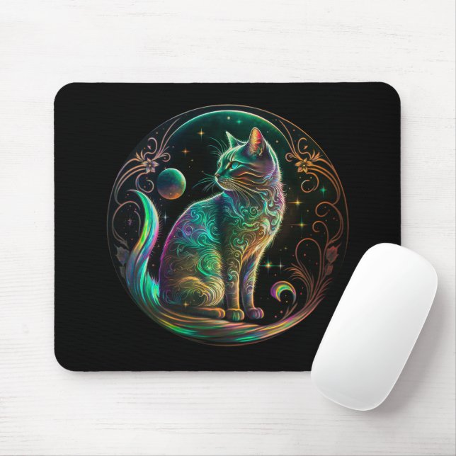 Elegant Psychedelic Cat Modern Artwork | Mouse Pad (With Mouse)