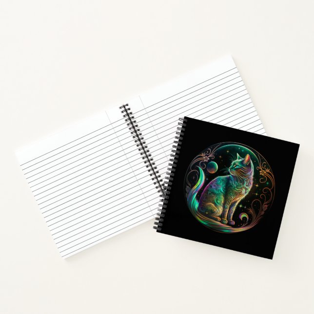 Elegant Psychedelic Cat Modern Artwork | Notebook (Inside)