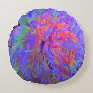 Elegant Psychedelic Decorative Dahlia Flower Round Cushion