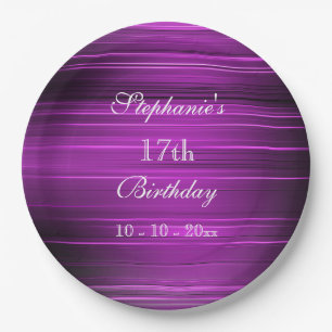 Elegant Psychedelic Purple 17th Birthday Paper Plate