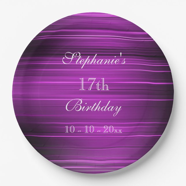Elegant Psychedelic Purple 17th Birthday Paper Plate (Front)