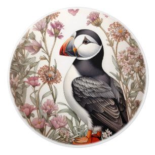 Elegant Puffin William Morris Inspired Floral Ceramic Knob