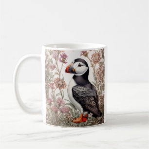 Elegant Puffin William Morris Inspired Floral Coffee Mug