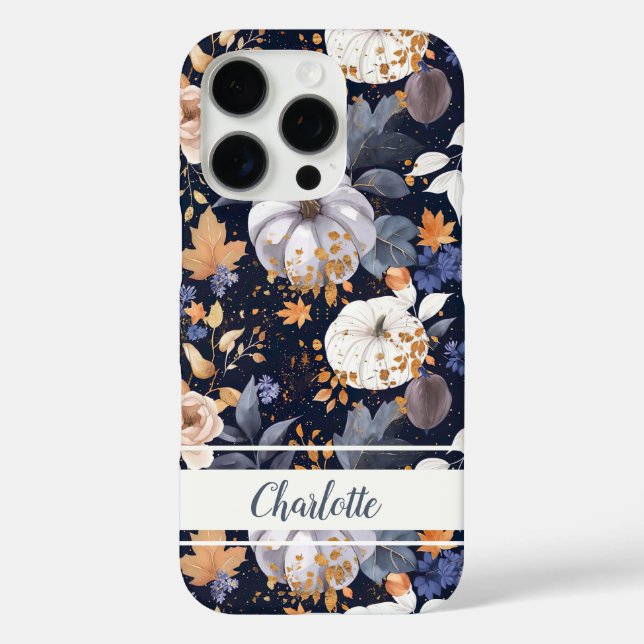 Elegant Pumpkin and flowers fall pattern Case-Mate iPhone Case (Back)