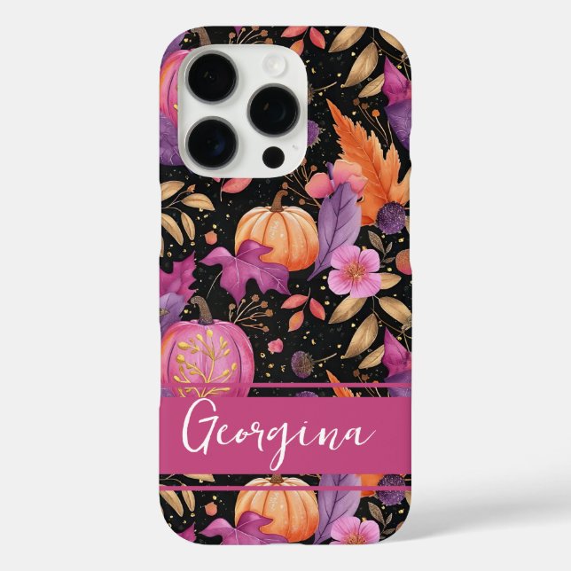 Elegant Pumpkin and flowers fall pattern Case-Mate iPhone Case (Back)