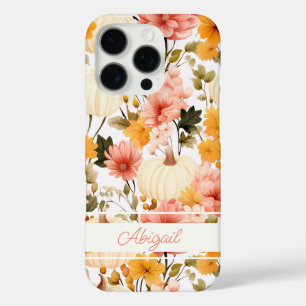 Elegant Pumpkin and flowers fall pattern iPhone 16 Pro Case