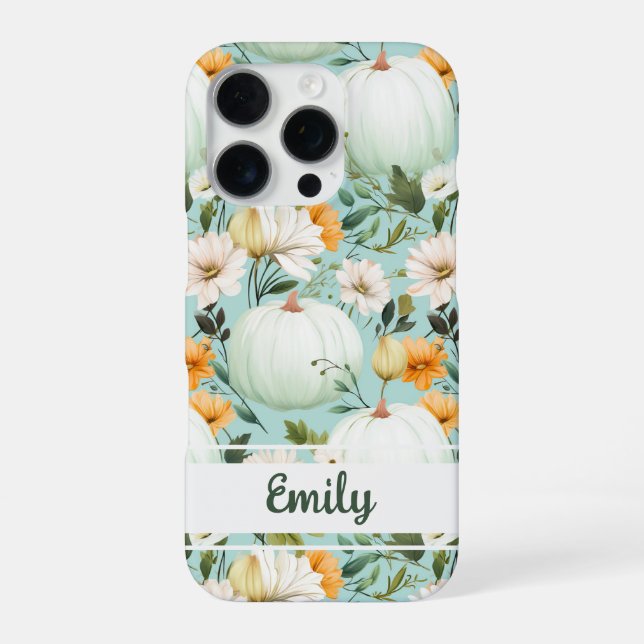 Elegant Pumpkin and flowers fall pattern iPhone Case (Back)