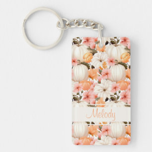 Elegant Pumpkin and flowers fall pattern Key Ring
