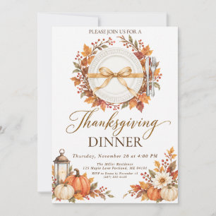 Elegant Pumpkin Autumn Thanksgiving Dinner Invitation