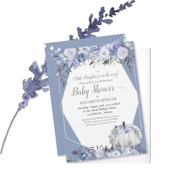 Elegant Pumpkin Baby Shower Dusty Blue Invitation (Creator Uploaded)