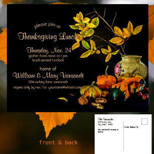 Elegant Pumpkin Botanical Thanksgiving Lunch Postcard