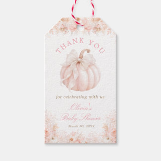 Elegant Pumpkin Bow Baby Shower Thank You Gift Tags