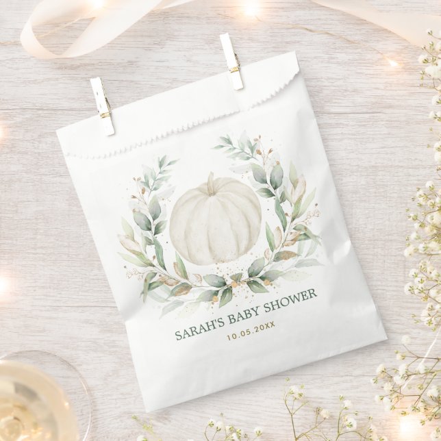 Elegant Pumpkin Eucalyptus Greenery Neutral Shower Favour Bag (Clipped)