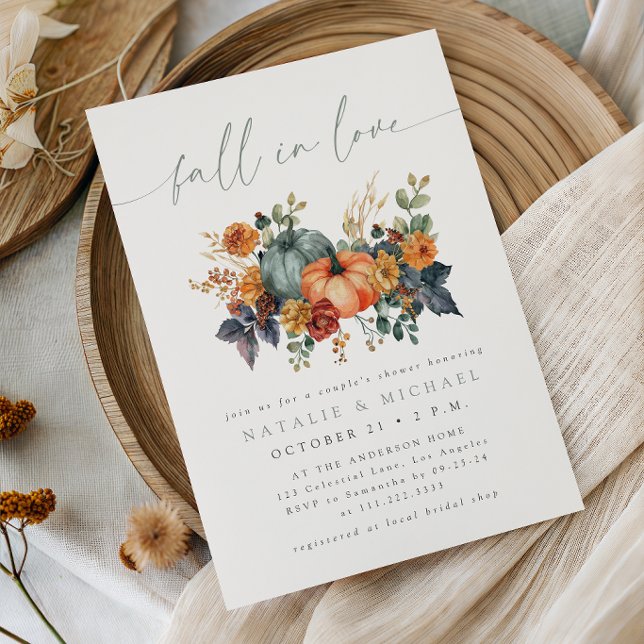 Elegant Pumpkin Fall in Love Couple's Shower Invitation (Creator Uploaded)