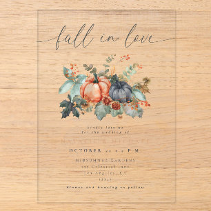 Elegant Pumpkin Fall in Love Wedding Acrylic Invitations