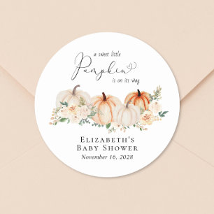 Elegant Pumpkin Floral Baby Shower Classic Round Sticker