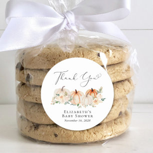 Elegant Pumpkin Floral Baby Shower Thank You Classic Round Sticker