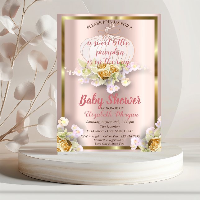 Elegant Pumpkin,Floral,Gold Baby Shower Invitation (Creator Uploaded)